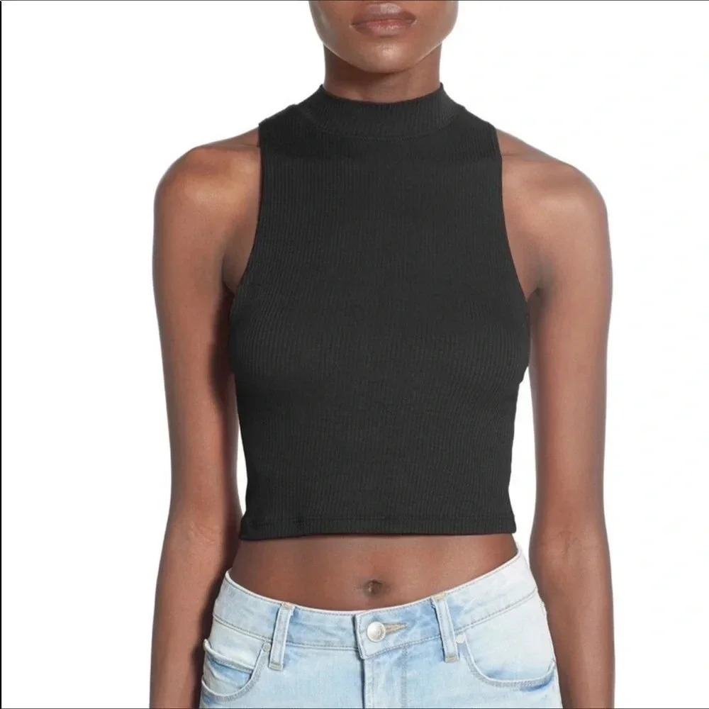 BP Nordstrom High Neck Ribbed Crop Tank Top Shirt